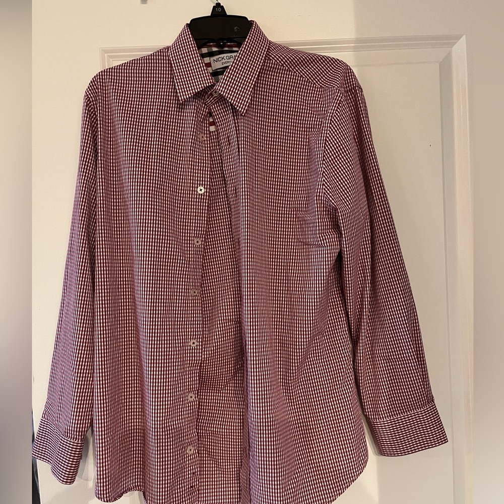 Nick Graham- Stretch Modern Fit Dress Shirt. Red gingham. Size M. Lightly worn.